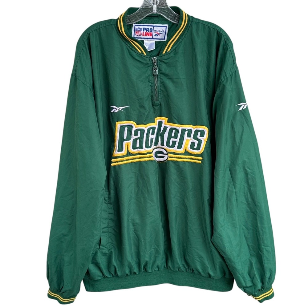 Vintage 90s Reebok NFL Pro Line Green Bay Packers 1/4 Zip Windbreaker Mens XL